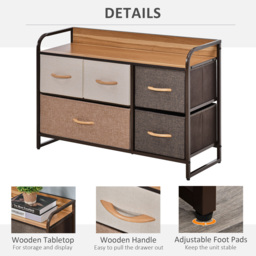 HOMCOM Fabric Dresser: 5-Drawer Linen Tower with Wooden Top, Bedroom & Hallway Storage, Slate Grey - Aosom UK - thumbnail 6