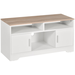 HOMCOM TV Stand for TVs up to 42 Inches w/ Cabinets, Shelves and Wide Tabletop for Living Room, Bedroom, Dining Room, White and Wood Color - Aosom UK - thumbnail 1