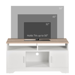 HOMCOM TV Stand for TVs up to 42 Inches w/ Cabinets, Shelves and Wide Tabletop for Living Room, Bedroom, Dining Room, White and Wood Color - Aosom UK - thumbnail 7