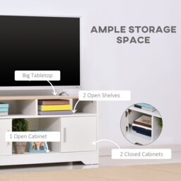HOMCOM TV Stand for TVs up to 42 Inches w/ Cabinets, Shelves and Wide Tabletop for Living Room, Bedroom, Dining Room, White and Wood Color - Aosom UK - thumbnail 4