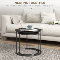 HOMCOM Nesting Tables Set of 2, Side End Table with Removable Tabletop Tray and Steel Frame for Living Room, Bedroom, White - thumbnail 4