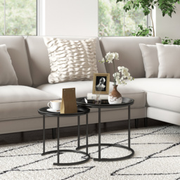 HOMCOM Nesting Tables Set of 2, Side End Table with Removable Tabletop Tray and Steel Frame for Living Room, Bedroom, White - thumbnail 2
