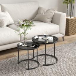 HOMCOM Nesting Tables Set of 2, Side End Table with Removable Tabletop Tray and Steel Frame for Living Room, Bedroom, White - thumbnail 7