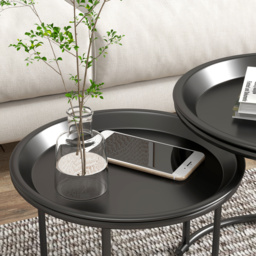 HOMCOM Nesting Tables Set of 2, Side End Table with Removable Tabletop Tray and Steel Frame for Living Room, Bedroom, White - thumbnail 8