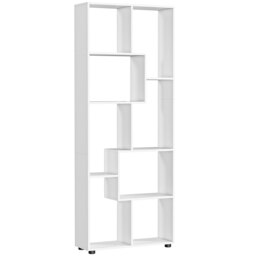HOMCOM Freestanding 8-Tier Bookcase: With Melamine Surface, Anti-Tipping Foot Pads, Modern Home Display Storage Grid Stand, White - Aosom UK