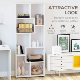 HOMCOM Freestanding 8-Tier Bookcase: With Melamine Surface, Anti-Tipping Foot Pads, Modern Home Display Storage Grid Stand, White - Aosom UK - thumbnail 5