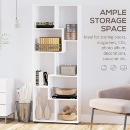 HOMCOM Freestanding 8-Tier Bookcase: With Melamine Surface, Anti-Tipping Foot Pads, Modern Home Display Storage Grid Stand, White - Aosom UK - thumbnail 4