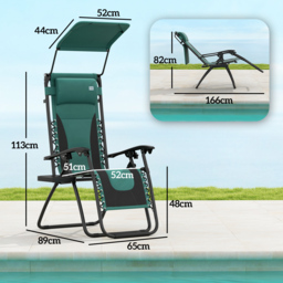 Outsunny Zero Gravity Lounger Chair, Folding Reclining Patio Chair with Shade Cover, Cup Holder, Headrest for Poolside, Camping, Green - thumbnail 3