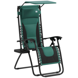 Outsunny Zero Gravity Lounger Chair, Folding Reclining Patio Chair with Shade Cover, Cup Holder, Headrest for Poolside, Camping, Green - thumbnail 1