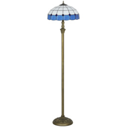 HOMCOM Tiffany-Style Floor Lamp with Handcrafted Stained Glass Shade, 152cm Tall Vintage Standing Lamp with Foot Switch and Dual Sockets for Living Room Bedroom, Bronze Tone and Blue - thumbnail 1