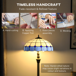 HOMCOM Tiffany-Style Floor Lamp with Handcrafted Stained Glass Shade, 152cm Tall Vintage Standing Lamp with Foot Switch and Dual Sockets for Living Room Bedroom, Bronze Tone and Blue - thumbnail 5