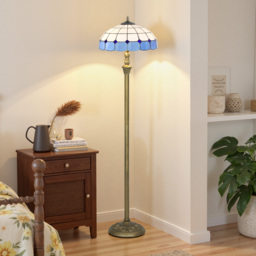 HOMCOM Tiffany-Style Floor Lamp with Handcrafted Stained Glass Shade, 152cm Tall Vintage Standing Lamp with Foot Switch and Dual Sockets for Living Room Bedroom, Bronze Tone and Blue - thumbnail 8