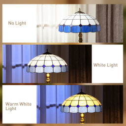 HOMCOM Tiffany-Style Floor Lamp with Handcrafted Stained Glass Shade, 152cm Tall Vintage Standing Lamp with Foot Switch and Dual Sockets for Living Room Bedroom, Bronze Tone and Blue - thumbnail 6
