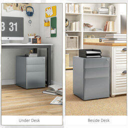 Vinsetto Lockable Cabinet, Rolling Filing Cabinet with 3 Drawers, Steel Office Drawer Unit for A4, Letter, Legal Sized Files - Aosom UK - thumbnail 5