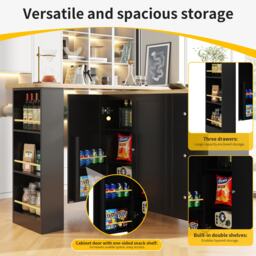Kitchen Island with Snack Rack & Three Drawers, 360° Swivel Dining Table with Castors, 209L x 39W x 104H cm, Black - Aosom UK - thumbnail 4
