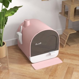 PawHut Hooded Cat Litter Box, Kitten Litter Tray, with Lid, Scoop, Filter, Flap Door, Pink - Aosom UK - thumbnail 9