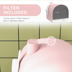 PawHut Hooded Cat Litter Box, Kitten Litter Tray, with Lid, Scoop, Filter, Flap Door, Pink - Aosom UK - thumbnail 6