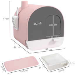 PawHut Hooded Cat Litter Box, Kitten Litter Tray, with Lid, Scoop, Filter, Flap Door, Pink - Aosom UK - thumbnail 3