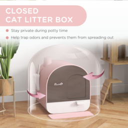 PawHut Hooded Cat Litter Box, Kitten Litter Tray, with Lid, Scoop, Filter, Flap Door, Pink - Aosom UK - thumbnail 5