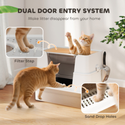 PawHut XL Stainless Steel Litter Box w/ 100° Flip Top, Scoop, Side Top Dual Entry, Odor Free, Easy Cleaning, Anti Leakage - thumbnail 7