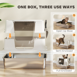 PawHut XL Stainless Steel Litter Box w/ 100° Flip Top, Scoop, Side Top Dual Entry, Odor Free, Easy Cleaning, Anti Leakage - thumbnail 5