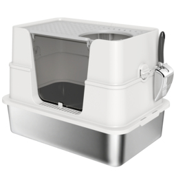 PawHut XL Stainless Steel Litter Box w/ 100° Flip Top, Scoop, Side Top Dual Entry, Odor Free, Easy Cleaning, Anti Leakage - thumbnail 1