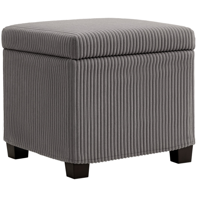 HOMCOM Storage Ottoman Bench, Corduroy Footstool with Removable Lid and Legs, 40cm Storage Chest Box for Living Room, Bedroom, Hallway, Grey - image 1