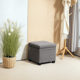 HOMCOM Storage Ottoman Bench, Corduroy Footstool with Removable Lid and Legs, 40cm Storage Chest Box for Living Room, Bedroom, Hallway, Grey - thumbnail 2