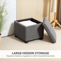 HOMCOM Storage Ottoman Bench, Corduroy Footstool with Removable Lid and Legs, 40cm Storage Chest Box for Living Room, Bedroom, Hallway, Grey - thumbnail 5