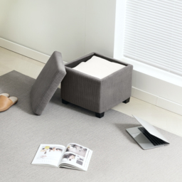 HOMCOM Storage Ottoman Bench, Corduroy Footstool with Removable Lid and Legs, 40cm Storage Chest Box for Living Room, Bedroom, Hallway, Grey - thumbnail 8