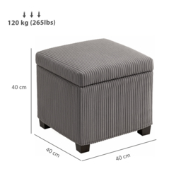 HOMCOM Storage Ottoman Bench, Corduroy Footstool with Removable Lid and Legs, 40cm Storage Chest Box for Living Room, Bedroom, Hallway, Grey - thumbnail 3