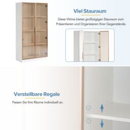 Remote-Controlled LED Display Cabinet with Glass Doors, Adjustable Shelves, Storage Cabinet with RGB Lighting, 160L x 80W x 40H cm, White - Aosom UK - thumbnail 6