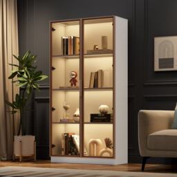 Remote-Controlled LED Display Cabinet with Glass Doors, Adjustable Shelves, Storage Cabinet with RGB Lighting, 160L x 80W x 40H cm, White - Aosom UK