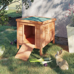 PawHut Wooden Rabbit Hutch Bunny Puppy Cage Guinea Pig Hide House Pet Habitat Small Animals Ferret 51 x 42 x 43 cm, Natural - Aosom UK - thumbnail 2