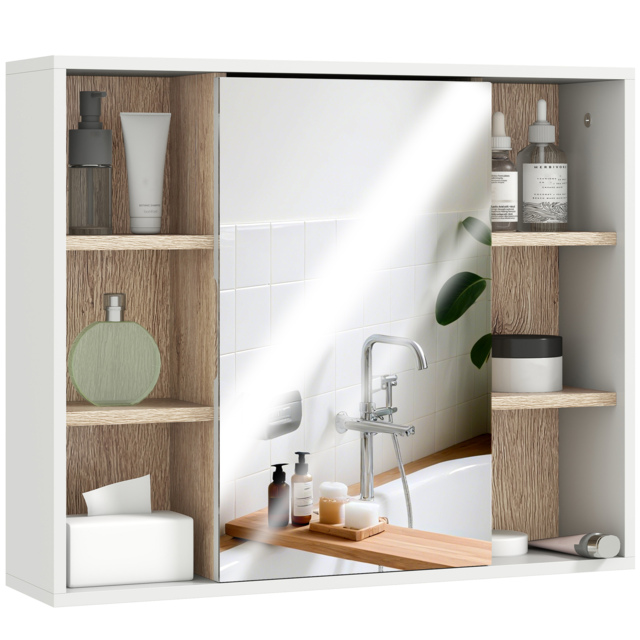 HOMCOM Bathroom Wall Cabinet with Mirror & Adjustable Side Shelves, Space-Saving Design, 1 Inner Shelf, White, 60 x 14.5 x 49.4cm - Aosom UK - image 1
