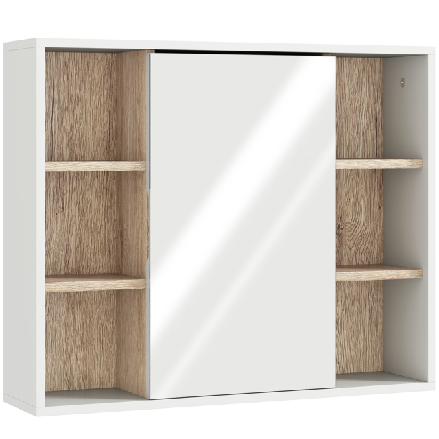 HOMCOM Bathroom Wall Cabinet with Mirror & Adjustable Side Shelves, Space-Saving Design, 1 Inner Shelf, White, 60 x 14.5 x 49.4cm - Aosom UK - image 1