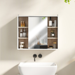 HOMCOM Bathroom Wall Cabinet with Mirror & Adjustable Side Shelves, Space-Saving Design, 1 Inner Shelf, White, 60 x 14.5 x 49.4cm - Aosom UK - thumbnail 9