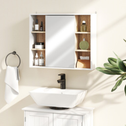 HOMCOM Bathroom Wall Cabinet with Mirror & Adjustable Side Shelves, Space-Saving Design, 1 Inner Shelf, White, 60 x 14.5 x 49.4cm - Aosom UK - thumbnail 8