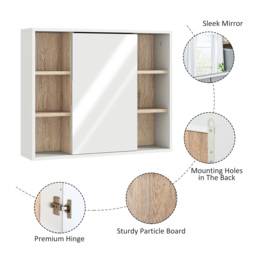 HOMCOM Bathroom Wall Cabinet with Mirror & Adjustable Side Shelves, Space-Saving Design, 1 Inner Shelf, White, 60 x 14.5 x 49.4cm - Aosom UK - thumbnail 5