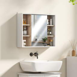HOMCOM Bathroom Wall Cabinet with Mirror & Adjustable Side Shelves, Space-Saving Design, 1 Inner Shelf, White, 60 x 14.5 x 49.4cm - Aosom UK - thumbnail 7
