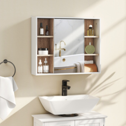 HOMCOM Bathroom Wall Cabinet with Mirror & Adjustable Side Shelves, Space-Saving Design, 1 Inner Shelf, White, 60 x 14.5 x 49.4cm - Aosom UK - thumbnail 2