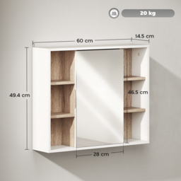 HOMCOM Bathroom Wall Cabinet with Mirror & Adjustable Side Shelves, Space-Saving Design, 1 Inner Shelf, White, 60 x 14.5 x 49.4cm - Aosom UK - thumbnail 3