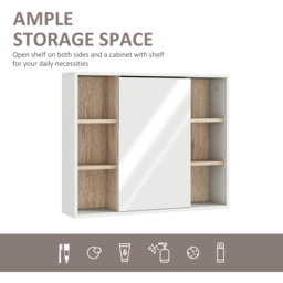HOMCOM Bathroom Wall Cabinet with Mirror & Adjustable Side Shelves, Space-Saving Design, 1 Inner Shelf, White, 60 x 14.5 x 49.4cm - Aosom UK - thumbnail 4