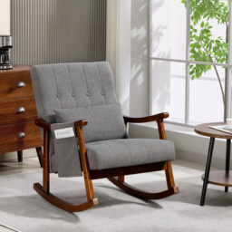 HOMCOM Wood Frame Rocking Accent Chair - Grey - thumbnail 2