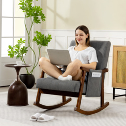 HOMCOM Wood Frame Rocking Accent Chair - Grey - thumbnail 8