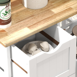 HOMCOM Rolling Kitchen Island Cart, Bar Serving Cart, Compact Trolley on Wheels with Wood Top, Shelves & Drawers for Home Dining, White - Aosom UK - thumbnail 8