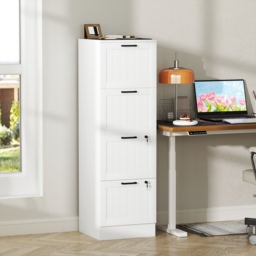 HOMCOM 4 Drawer Filing Cabinet with Lock, Office Storage Cabinet with Adjustable Hanging Bars for A4 Letter Size Files, White - thumbnail 2