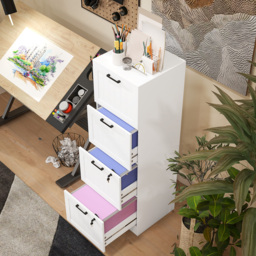 HOMCOM 4 Drawer Filing Cabinet with Lock, Office Storage Cabinet with Adjustable Hanging Bars for A4 Letter Size Files, White - thumbnail 9