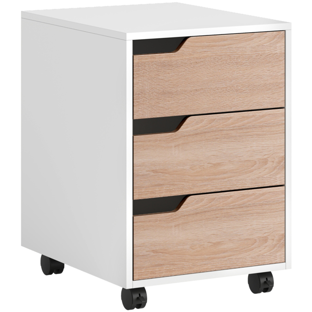 HOMCOM Mobile File Cabinet, Small Filing Cabinet with 3 Drawers, Lockable Casters for Office, Oak & White - Aosom UK - image 1