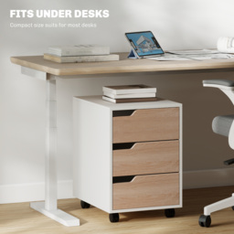 HOMCOM Mobile File Cabinet, Small Filing Cabinet with 3 Drawers, Lockable Casters for Office, Oak & White - Aosom UK - thumbnail 5